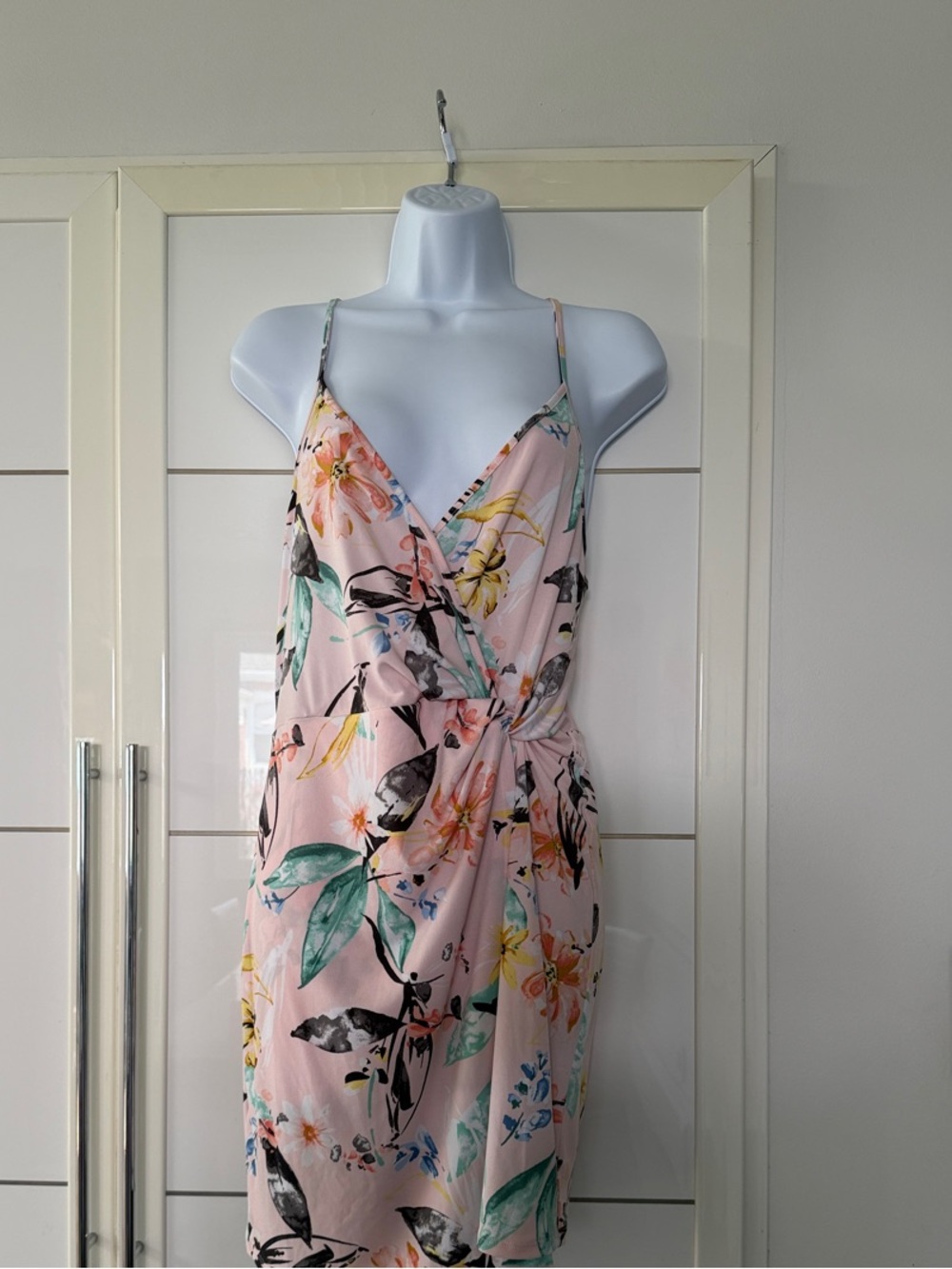BCBGeneration Pink Floral Twist-Front Mini Dress